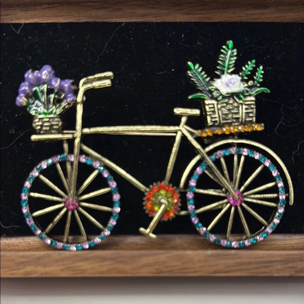 Colorful Bicycle Brooch with Floral and Rhinestone Accents